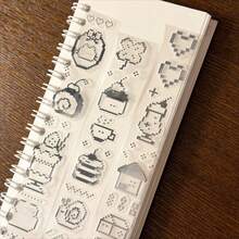 50cm/Roll Cute Pixel Coffee Shop Dessert Silver Foil Die-Cut Sticker Roll DIY Decoration Cards Scrapbook Photo Cards Phone Case Collage Material - Black - View 1