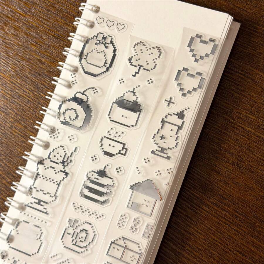50cm/Roll Cute Pixel Coffee Shop Dessert Silver Foil Die-Cut Sticker Roll DIY Decoration Cards Scrapbook Photo Cards Phone Case Collage Material - Black - View 1