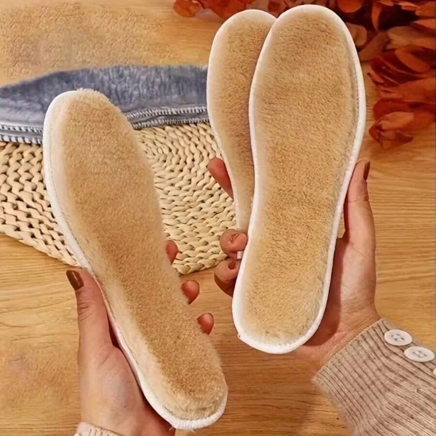 1 Pair Warm Soft Insoles, Thick Plush Thermal Lining, Unisex Winter Foot Pads - Grey - View 1