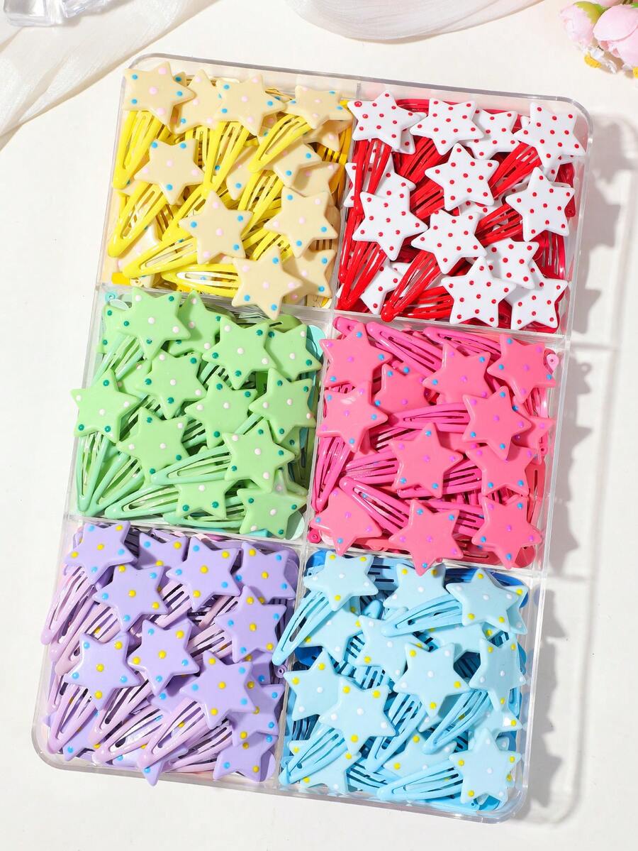 12/6/1pc Girls Multi-Color Bangs Clip BB Hair Clip Five-Pointed Star Hair Accessory Durable Sweet Versatile For Daily Use - Multicolor - View 1