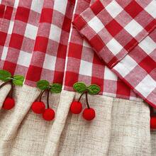 1PC Modern Fashion Plaid Pattern Coffee Curtain Rod Pocket Short Curtain, Cherry Decor Semi-Sheer Short Curtain, Suitable For Living Room, Patio, Kitchen, Dining Room Partition - Red and White Plaid - View 7