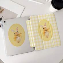 1pc Cute Yellow Plaid Bow Rabbit Print Tri-Fold Protective Case, With Pen Slot, Auto Sleep/Wake, Transparent Back, Shockproof Tablet Protective Case, Compatible With IPad PRO/AIR, Pad 5/6/7, MatePad - Multicolor - View 2