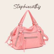 STEPHIECATHY Women's Shoulder Bag, Washed PU Faux Leather Small Handbag, Casual Crossbody Bag For Daily Commute, School, Travel, Summer, Peach Pink - Coral Pink - View 11