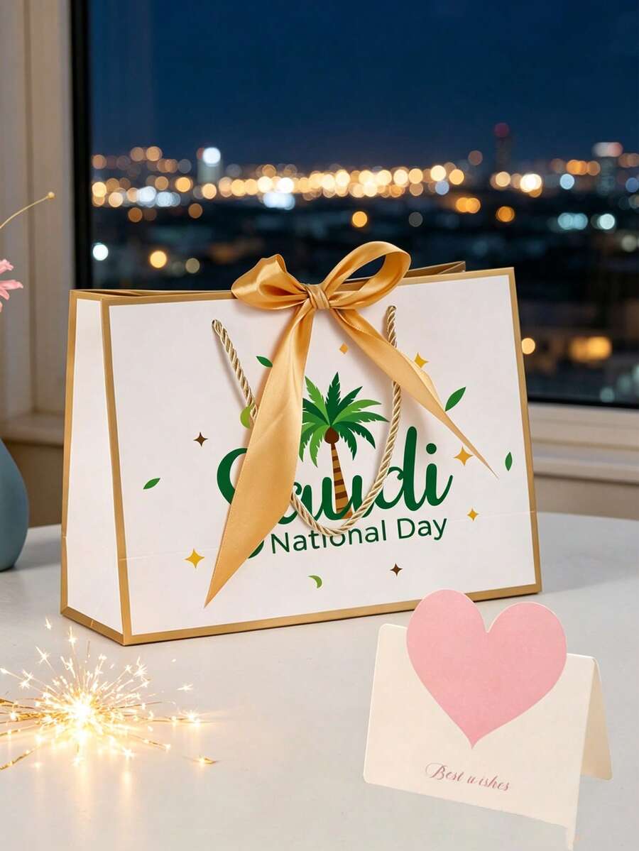 Saudi National Day Gift Box, Gift Handbag With Palm Tree And Arabic Pattern, Gift Packaging Bag, Suitable For Arabic Celebration Packaging, Gift Box, Suitable For Ramadan Wedding Party Decoration, Paper Companion Gift Box - Multicolor - View 1