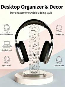 1 Pc, National Day Best-Selling Space Planet Over-Ear Headphone Stand, Transparent Wavy Desktop Headphone Holder, Stable Ear-Cup Headphone Display Rack, Home Office Gaming Desk Accessory, High-End Practical Over-Ear Headphone Stand And Headphone Accessory - Clear - View 1