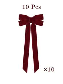 10pcs Burgundy Velvet Bows Christmas Tree Decorations, 5"X10", Suitable For Christmas Tree, Home, Room, Birthday Party, Front Door, Wedding And Other Holiday Decor, Christmas Wreath Bows, Rustic Handmade Gift Bows - Claret - View 11