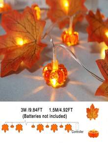 Halloween Thanksgiving Maple Leaf Pumpkin LED Light String Warm Light Battery-Powered Dual Lighting Mode Home Party Indoor Table Room Autumn Seasonal Festival Atmosphere Decorative Lamp - Maple Leaf Pumpkin Lantern - View 4