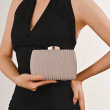 LJDCRFT Tas Malam Wanita Bertekstur Anyaman dengan Cangkang Keras, Clutch dengan Gesper Logam, Cocok untuk Acara Formal Seperti Pernikahan, Prom, dan Pesta Koktail - Sampanye - View 8