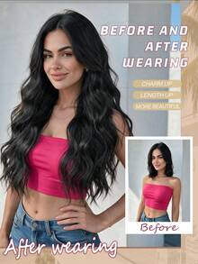 HEYPINK Clip-In Hair Extensions, Natural Black, 24 Inch, 4 Pieces, Long Wavy Synthetic Hair Extensions, Suitable For Women And Girls Daily Use - Black - View 4