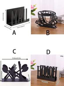 Modern Aesthetic Black Metal Hollow Letter Organizer, Desktop Mail Sorting File Rack, Office Envelope Document Storage, Minimalist Decor - Multicolor - View 8