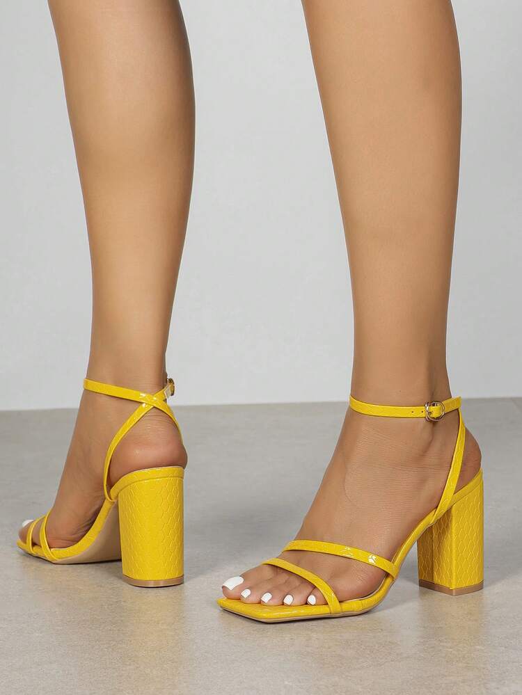Women's Bright Yellow Square Toe Open Toe Sexy Stiletto High Heel Sandals, Party Fashion Minimalist Comfortable High Heels - Yellow - View 5