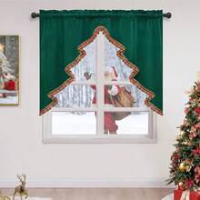 1 buah Tirai Kopi Pohon Natal American Christmas Hollow, Tirai Setengah Hijau Tua dengan Trim Kotak-kotak, Model Kantong Batang, Dekorasi Liburan Jendela Kecil Dapur, Tirai Pendek - MultiWarna - View 10