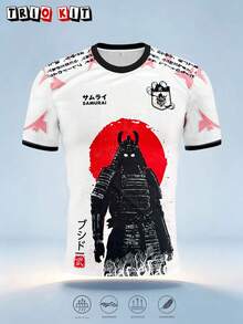 New Japanese Autumn Style Men's Soccer Jersey & Lightweight Soft Japanese Samurai Design Short Sleeve & Match, Casual, Gift - White - View 2