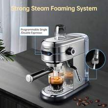 HiBREW H11 halvautomatisk espressomaskin i rostfritt stål, 1,1 l vattentank med stor kapacitet som kan tas loss, 10 s förbryggning för fullständig extraktion, kompatibel med ESE-kapslar och kaffepulver, automatisk avstängning efter 15 minuter - EU F-typkontakt (220-240V) - Visa 8