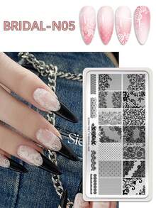 BORN PRETTY Nail Art Stamping Plates Bridal Lace Rose Floral Mesh Pattern Nail Art Stamping Template Image Board DIY Nail Decoration - Silver - View 7