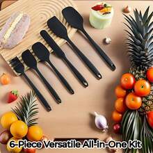 6pcs Silicone Kitchen Cooking & Baking Tools Set, Nordic Color, Large Scraper/Small Scraper/Large Spatula/Oil Brush/Long Scraper, Macaron Color, Cake & Cream Use, Heat Resistant Kitchen Tools - Multicolor - View 2
