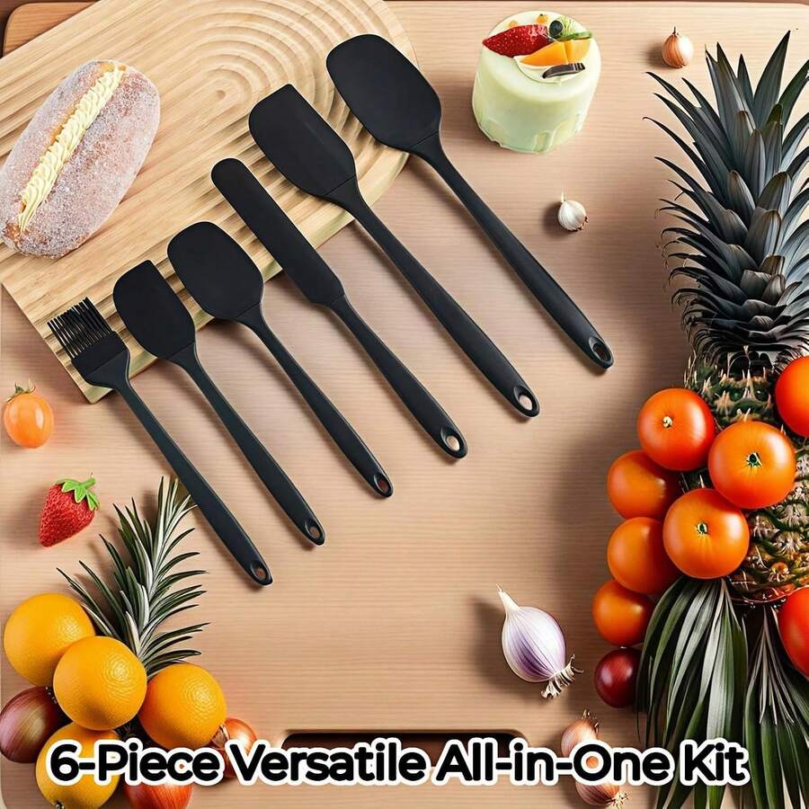 6pcs Silicone Kitchen Cooking & Baking Tools Set, Nordic Color, Large Scraper/Small Scraper/Large Spatula/Oil Brush/Long Scraper, Macaron Color, Cake & Cream Use, Heat Resistant Kitchen Tools