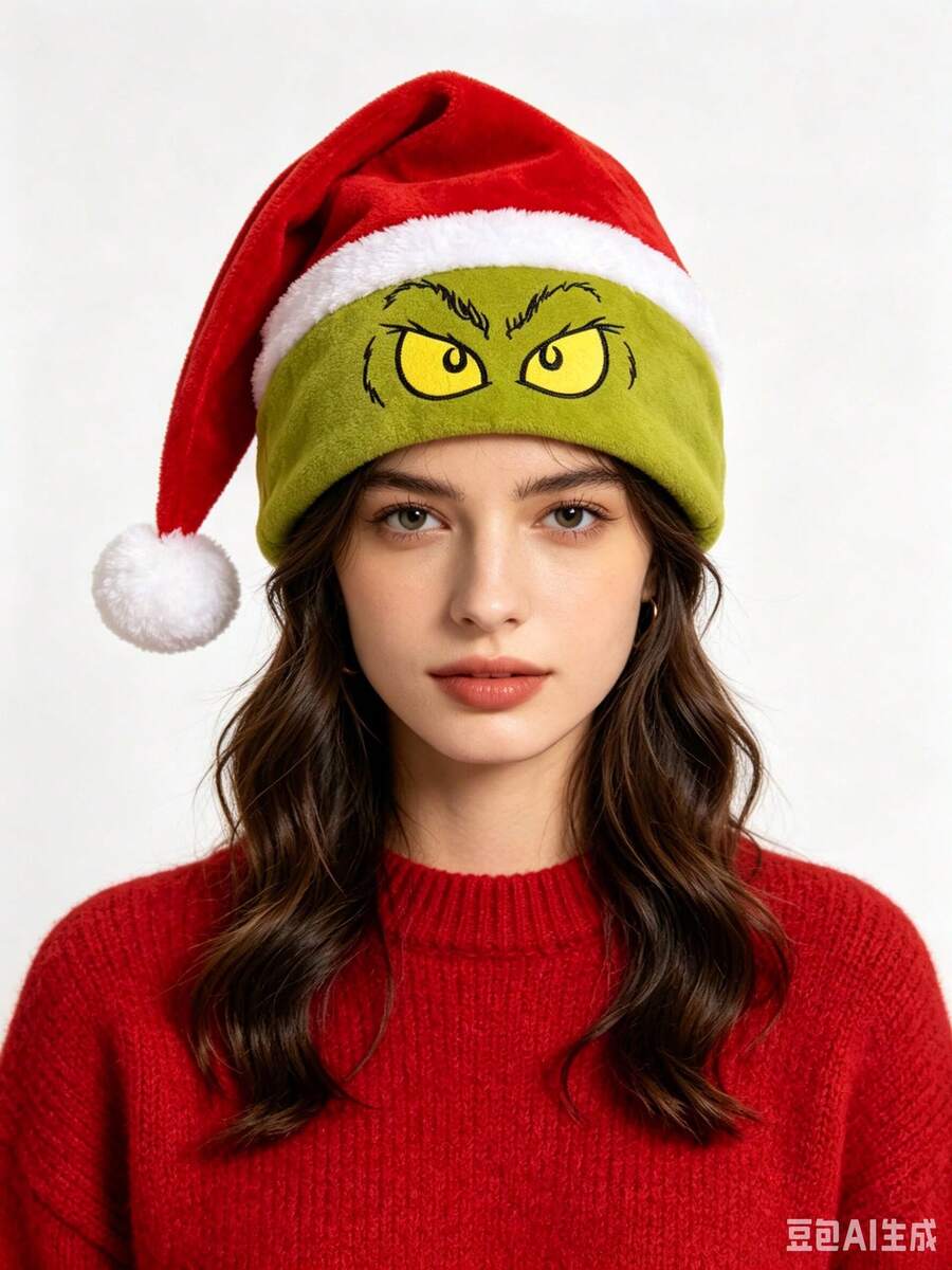 The Grinch The Green Plush Christmas Hat With Embroidery And Color Block Design, Adult Holiday Party Hat - Multiple Styles - View 1