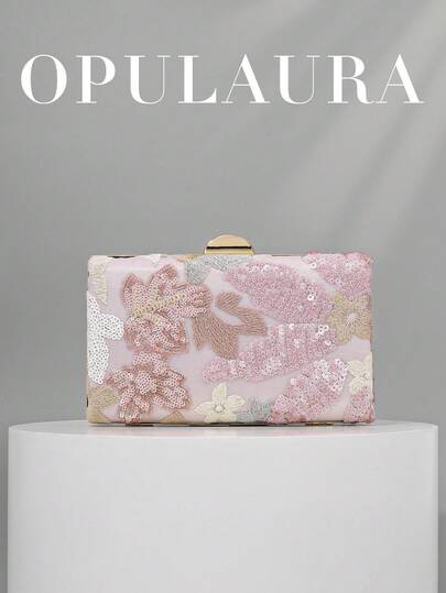 OpulAura亮片刺绣花卉手拿包，女士时尚亮片拼接手提包，派对晚宴包，随机裁剪，适合女性，适合派对、婚礼、宴会、度假等场合。非常适合派对、婚礼、宴会，可搭配节日派对礼服、晚礼服和亮片连衣裙。是新娘送礼会的最佳优雅之选，闪亮亮片包，女士优雅派对包，完美搭配节日派对礼服、晚礼服和亮片连衣裙，适合派对、婚礼、舞会、晚宴/宴会等场合，粉色，派对包，毕业典礼。