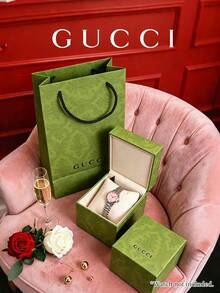 GUCCI 綠色手錶禮盒附圖案禮品袋，中性包裝盒，適合生日、節日與手錶店，僅空盒 - 綠色 - 查看 3