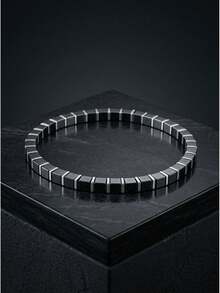Unisex Minimalist Square Bead Elastic Bracelet, Simple Hematite Elastic Wristband Daily Fashion Accessory - Bracelet - View 1