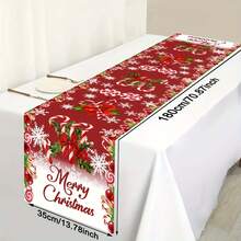 1pc Christmas Polyester Table Flag, Made Of Polyester Material, Featuring Cane Candy, Snowflakes, Wintergreen, "Merry Christmas", Creating A Festive Atmosphere Of Christmas, Suitable For Christmas Party Decorations, Table Decorations, Etc. - A - View 4