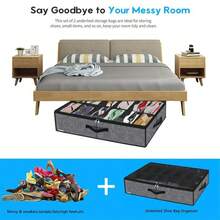 1/2pcs Foldable Shoe Storage Box, 12-Grid Premium Fabric Underbed Shoe Storage Bag - With Transparent Lid, Zipper, Reinforced Handle, Space-Saving Rectangular Storage Box, Suitable For Closet, Bedroom And Home Organization - Multicolor - View 5