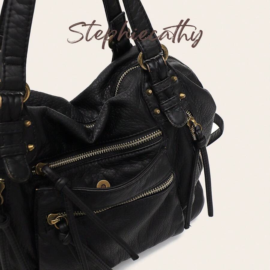 STEPHIECATHY Women's Shoulder Bag Classic Retro Black PU Leather Small Handbag Crossbody Bag Casual Commute Work Travel Academic Style - Black - View 1