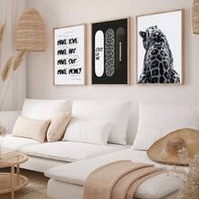 3 Pieces Set Frameless Retro Black And White Gallery Wall Art, Y2K Aesthetic Fashion Collage Poster Set, Grunge Leopard Print, Suitable For Dormitories, Bedrooms, And Apartments | Avant-Garde Room Decoration, Selected Wall Gallery - Multicolor - View 11
