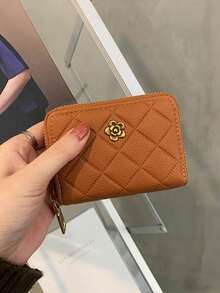 Large Capacity Accordion Card Holder Wallet With Zipper – Quilted Flower Design Multi Card Slots ID Badge Organizer For Women Girls - Brown - View 3