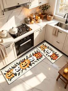 1/2pcs Halloween Pumpkin Pattern, Autumn Vintage Diatomaceous Earth Mat, Super Absorbent, Non-Slip, Perfect For Bathroom, Kitchen And Dining Room, Quick Dry, Ideal Gift For Home Decor And Bathroom Mat - Multicolor - View 3