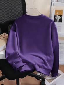 2pcs/Set Boys Crew Neck Sweatshirt Set, With 67 Design, Paired With Simple Casual Wide Leg Pants, Suitable For Autumn/Winter Holiday/Travel Fashion Outfit - Purple - View 5