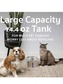 74.4oz/2.2L Automatic Pet Water Fountain/Water Dispenser Replacement Filter Cartridge Available Separately, Stainless Steel Cat Water Fountain With Window, Visible Water Level, USB Powered, With Replacement Filter Cartridge, Suitable For Small And Medium Cats And Dogs - Multicolor - View 5