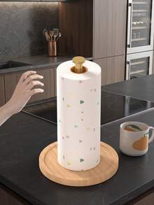 Wooden Base Paper Towel Holder, Suitable For Kitchen Countertop, Vertical Kitchen Paper Towel Roll Holder, Suitable For Bathroom Countertop, Freestanding Paper Towel Dispenser, Suitable For Large Paper Towel Rolls, Freestanding Paper Towel Dispenser, Kitchen Countertop Paper Towel Organizer. - Multicolor - View 5