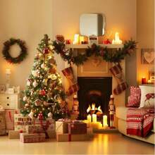 1pc Christmas Wreath, Artificial Soft Green Realistic Pine Branch Greenery, Suitable For Indoor And Outdoor Christmas Fireplace, Stairs, Door And Wall Decoration - Green - View 6