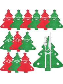 12pcs/1pc Christmas Tree Shaped Felt Placemats - Tableware Holder And Tabletop Decor, Suitable For Christmas Party, Birthday Party, Wedding, Theme Party, Holiday Celebration, Vintage Style Party And Home Decor - One Size Fits All - View 7
