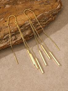 MONALLY 18K Gold Plated Stainless Steel Women's Pierced Earrings, Long Tassel Dangle Earrings, Minimalist Geometric Ear Wire Jewelry - Earring - View 7