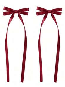 4pcs Girls Bow Ribbon Hair Clips, Gentle On Hair, Versatile Daily Wear, Back To School Hair Accessories - Red - View 9