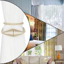2 Pack Magnetic Curtain Tiebacks Rope Modern Handmade Curtain Tie Backs Decorative Drapes Weave Holdbacks For Window Decor - Beige - View 6