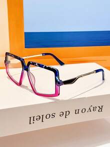 1PC Unisex Square Contrast Color Elegant Metal Decor Plain Lens Glasses Frame, Y2K Retro Street Style, Daily Wear, Vacation - Clear - View 20