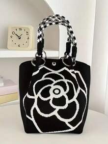 Classic Colorblock Polka Dot Casual Versatile Artistic Bucket Bag, Multi-Functional Daily Commute Handbag, Suitable For Niche Shopping And Dating - Black - View 3