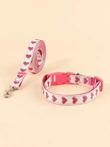 1 Set Velvet Lined Fashionable Purple Heart Print Collar And Leash, Suitable For Dog Walking Without Choking, Pet Supplies, Suitable For Wearing During Outings And Play, Fits Small To Medium Dogs - Red Violet - View 5