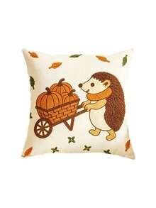 1/2/4pcs Short Plush Harvest Hedgehog Pattern Exquisite Embroidery Craft Cushion Pillowcase, Multiple Sizes, Universal Home Use, Pillow Insert Not Included - Orange - View 6