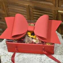 1pc Bow Decorative Gift Box Set, Suitable For Floral Packaging, With Handle & Ribbon, Plastic & Paper Material, For Wedding, Party, Birthday,Christmas, Valentine's Day Gift Wrapping - View 8