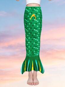 Girls' One-Piece Mermaid Tail Swimsuit With Fish Scale Print For Vacation, Outdoor And Beach - Green - View 3