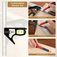 5pcs Dual Color Carpenter Pencils + Stainless Steel Adjustable Combination Square Set, With Level, Suitable For Woodworking Cutting, Home Decor, Bricklaying, Mechanical Machining Marking Positioning And Verticality Detection - A - View 6
