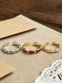 1pc Minimalist 7-Grain Rice Open Ring, Luxury Personalized Fashion Adjustable Design, Exquisite Gift Ring - Multicolor - View 1