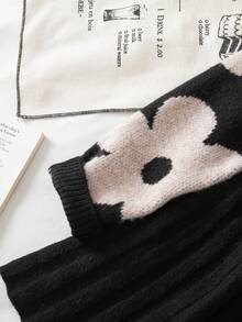 New Fashion Versatile Floral Jacquard Minimalist Commute Girls Pullover Sweater And Pleated Skirt Set - Black - View 5
