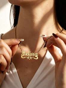 1pc DIY Personalized Name Customized Hollow English Letter Stainless Steel Necklace, Bracelet, Earrings Set, 18k Gold Plated Stainless Steel Jewelry, Includes Exquisite High-End Gift, Suitable For Friends, Family, Lovers, And Holiday Gifts - Style 2-gold - View 7