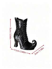 Halloween Dark Style Spider Witch High Heel Boots Figurine, Vintage Spider Web Embossed Curved Pointed Shoe Design, Gothic Halloween Atmosphere Desktop Decor, Suitable For Yard, Coffee Table, Window Display, Halloween Party Essential Ornament, Unique Niche Home Decor, Gift, Scene Setting, Photography Prop Dual Use, Matte Black Texture Exquisite Versatile - One Size Fits All - View 11